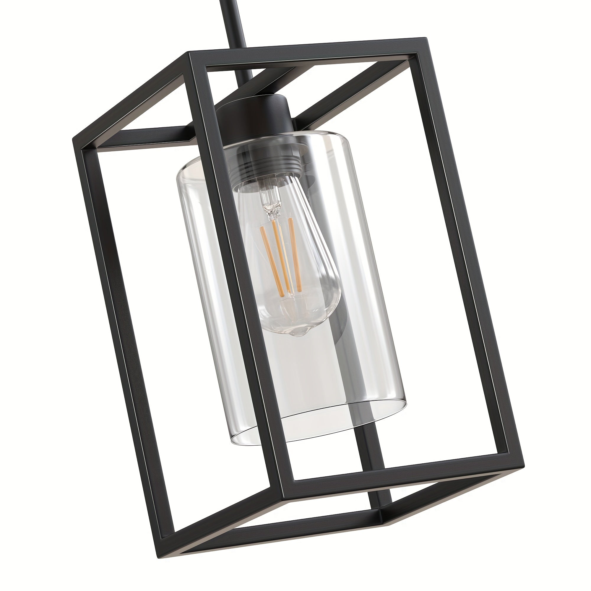 Vintage black industrial pendant light - single-head clear glass shade, durable metal construction, semi-flush mount kitchen dining room café home decoration, E26 bulb base (bulb not included), ambiance ceiling light | pendant light for dining room