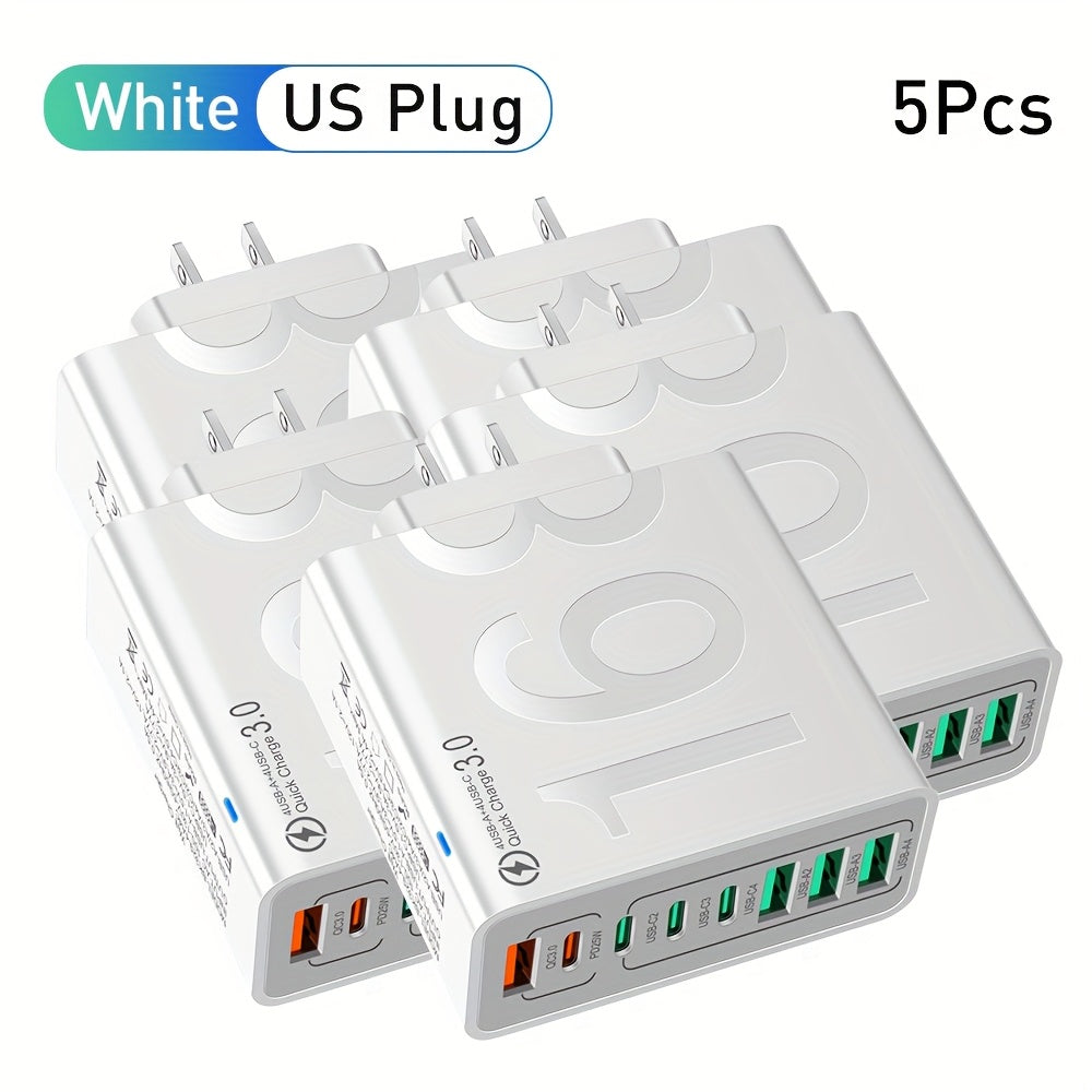 8 Ports With Cable - Global Voltage 110-130V Power Adapter Brick For IPhone 17/16, For IPad, For Samsung, MacBook - Compact Cube Design, Charger For Business Trips & Home Use, Portable Fast Charger, Fast Charger Type C Cable With Adapter
