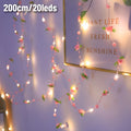 200cm/78.74英寸 LED 粉色珍珠造型灯串 | 粉色玫瑰设计搭配绿色叶子，非常适合情人节、办公室装饰、房间布置、派对、婚礼、礼物和毕业装饰 - 不含电池