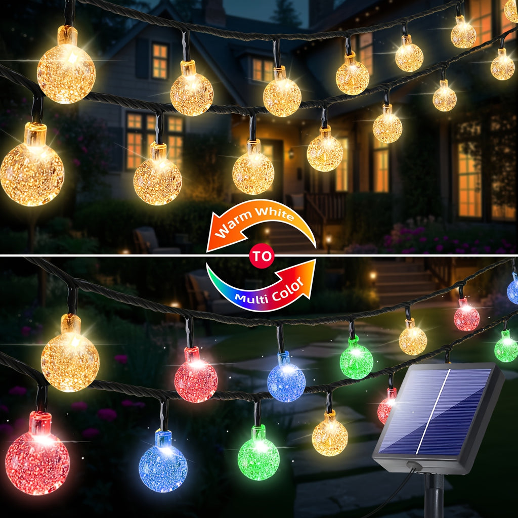 RGB LED灯带，太阳能水晶仙女灯，100/50/20颗LED灯珠，11种灯光模式，夜晚自动亮起，白天自动关闭，适用于庭院、花园、婚礼、露台、圣诞节、派对等场景