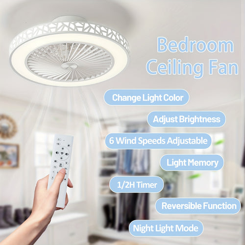 19-Inch Low Profile Flush Mount Ceiling Fan Light Fixture, with Light, 6 Speeds and 41W LED Bulb, Reversible Use, Suitable for Bedroom, Room and Living Room, Includes Remote Control