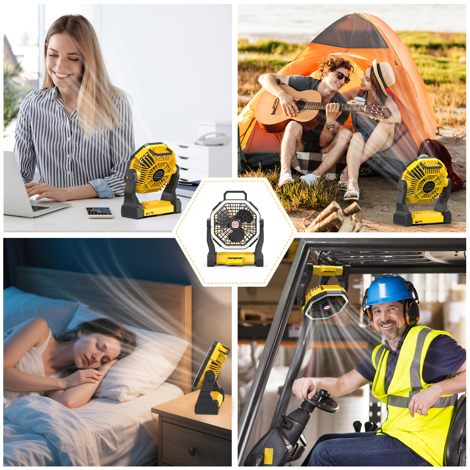 Portable Camping Fan with LED Light, USB Rechargeable, 4 Speed Adjustable, with Hook, for Picnic, BBQ, Fishing, Travel, Home, Tent