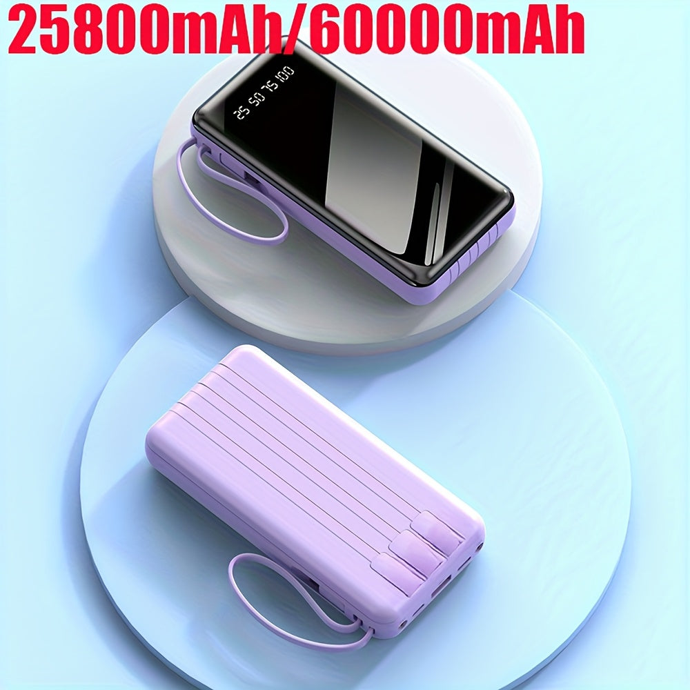 1個，25800/60000mAh大容量移動電源，內建4條線，適用於多種裝置，強力應急LED燈，智慧LED顯示屏，可同時為5臺裝置充電，適合旅行和露營
