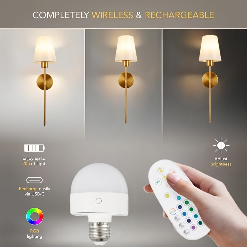 Modern Style Wireless Wall Light Set (2-Pack), Rechargeable Bulb with Remote Control - Adjustable Brightness / Color Temperature, Suitable for Easy Installation, Semi-Flush Mount Design, Suitable for Office