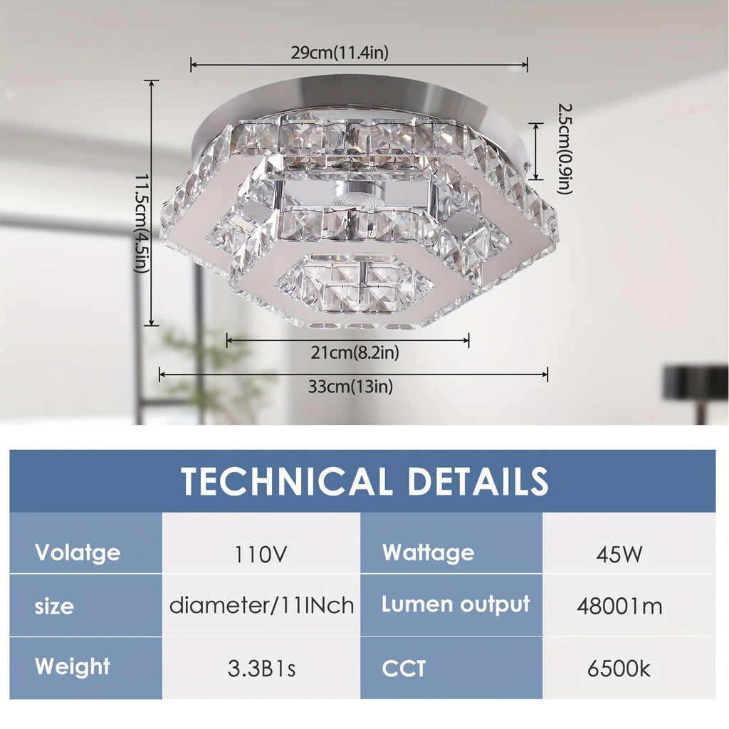 Modern Crystal Chandelier Adjustable LED Lighting Fixture Ceiling Flush Mount Ceiling Light Bedroom Living Room Dining Room Bathroom Hallway Kitchen (Adjustable Color / Remote Control)
