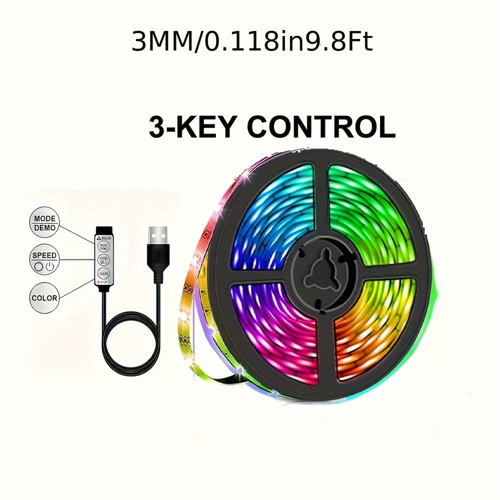 RGB多彩LED灯带，带USB同步和动态效果，5050 SMD RGB，迷你按钮控制器，适用于电视/投影仪/笔记本电脑背光，派对家居装饰，RGBW免费（兼容USB设备）
