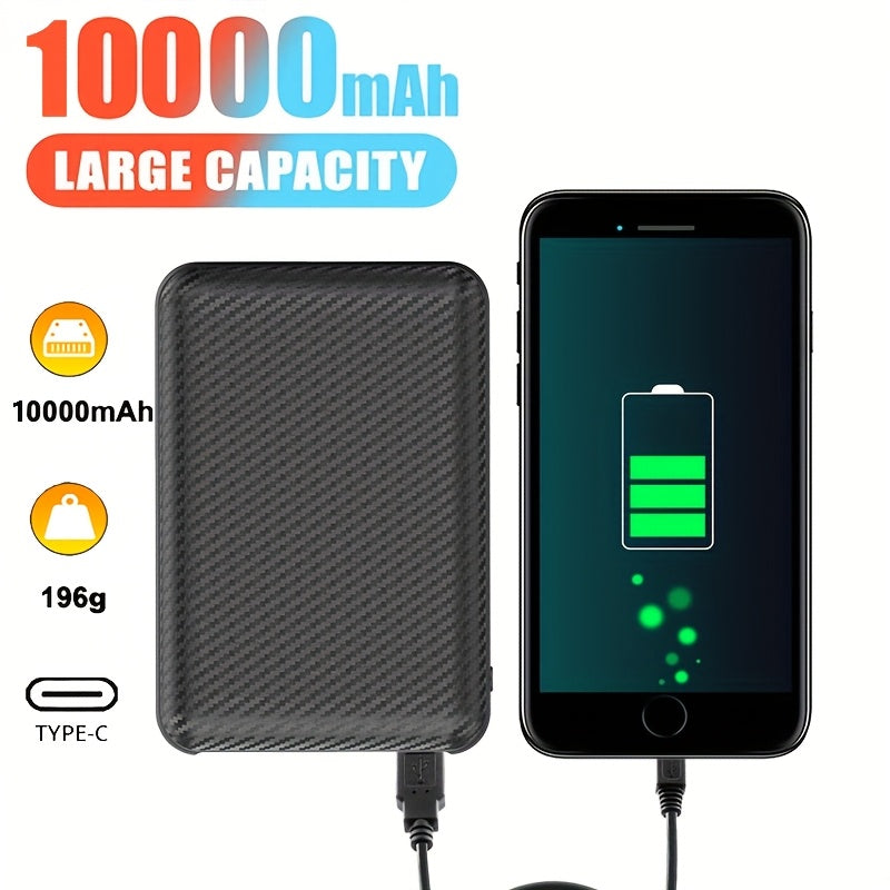 Large Capacity 10000mAh Portable Power Bank - Fast Charging, Dual USB & Type-C, Compact Design For IPhone, Samsung, Xiaomi