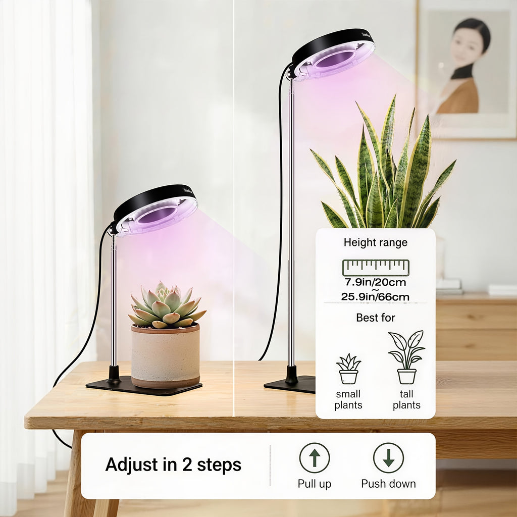 2-Pack Smeileas Seedling Grow Light (with Base), Full Spectrum Supplemental Light, 3/6/9H Auto Timer, 4-Level Dimmable, 360° Magnetic Lamp Head, for Indoor Cilantro, Aloe, Strawberry & Small Plants
