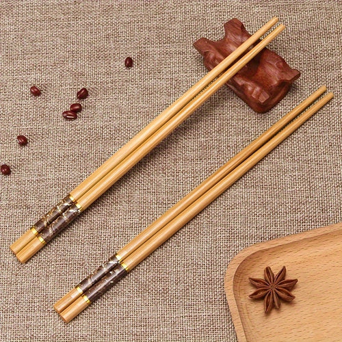 10 Pairs, 24cm / 9.45 Inches, Patterned Bamboo Chopsticks Reusable – Perfect for Wedding Parties, Ceremonies – Chinese Natural Anti-Slip Chopsticks – Dishwasher Safe – Lightweight Chopstick Set – Great for Eid