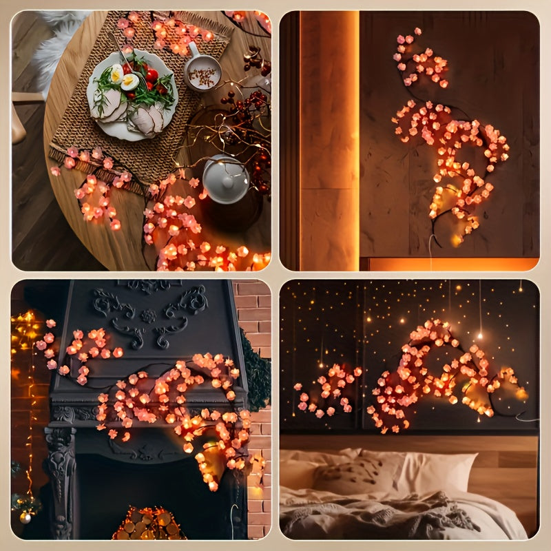 1件 72LEDS/96LEDS/144LEDS樱花藤条灯，发光的樱花树枝灯，可弯曲的樱花藤蔓灯，LED树枝灯，8种闪烁模式，USB供电，DIY，室内氛围装饰灯，适用于卧室，客厅，墙壁，派对，节日，婚礼等氛围装饰，室内灯串，节日装饰灯