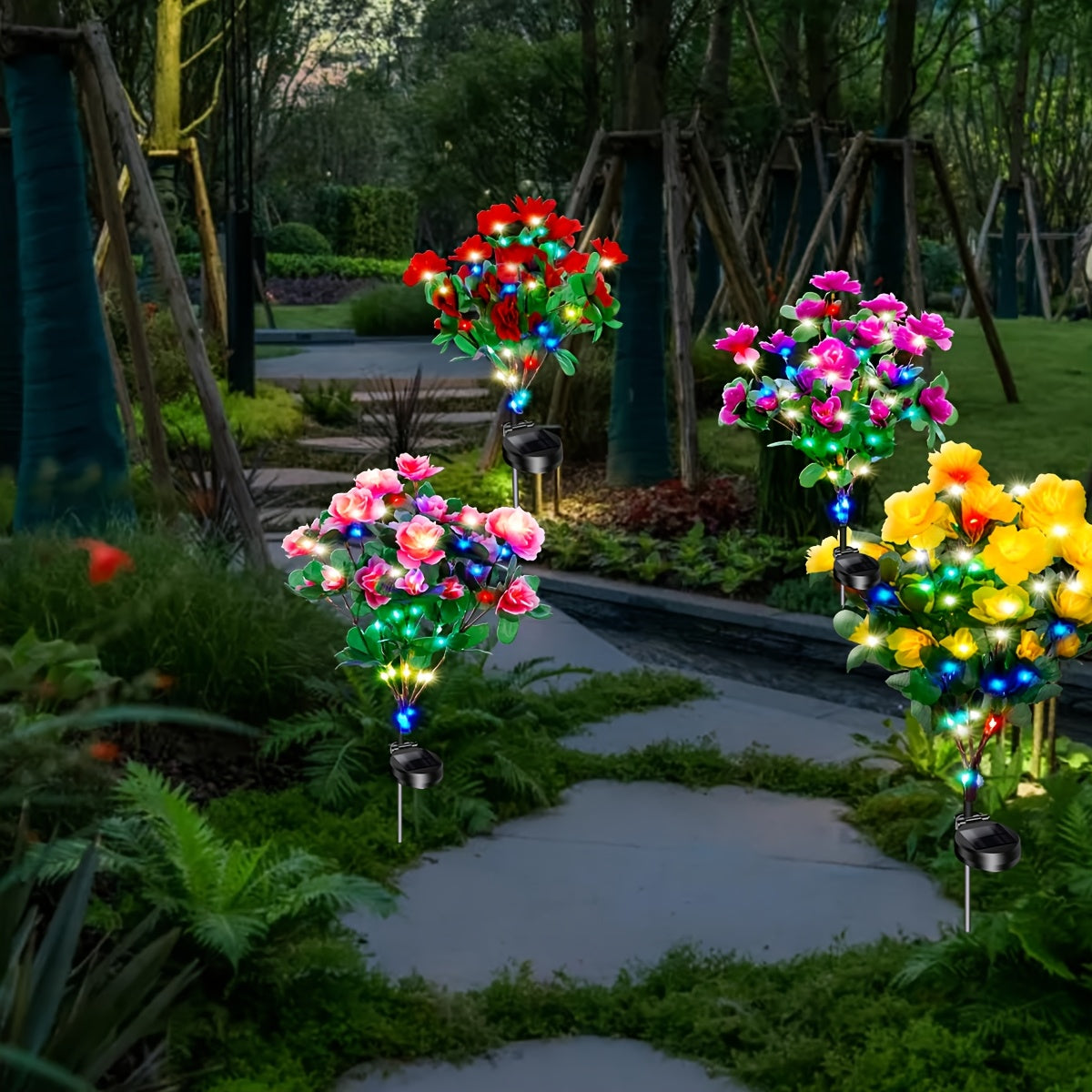 Solar Azalea Courtyard Light 2-Piece Set, IP65 Waterproof Outdoor Decoration, Suitable for Lawn / Patio, Holiday Gift (Christmas / Easter) for Mother / Wife