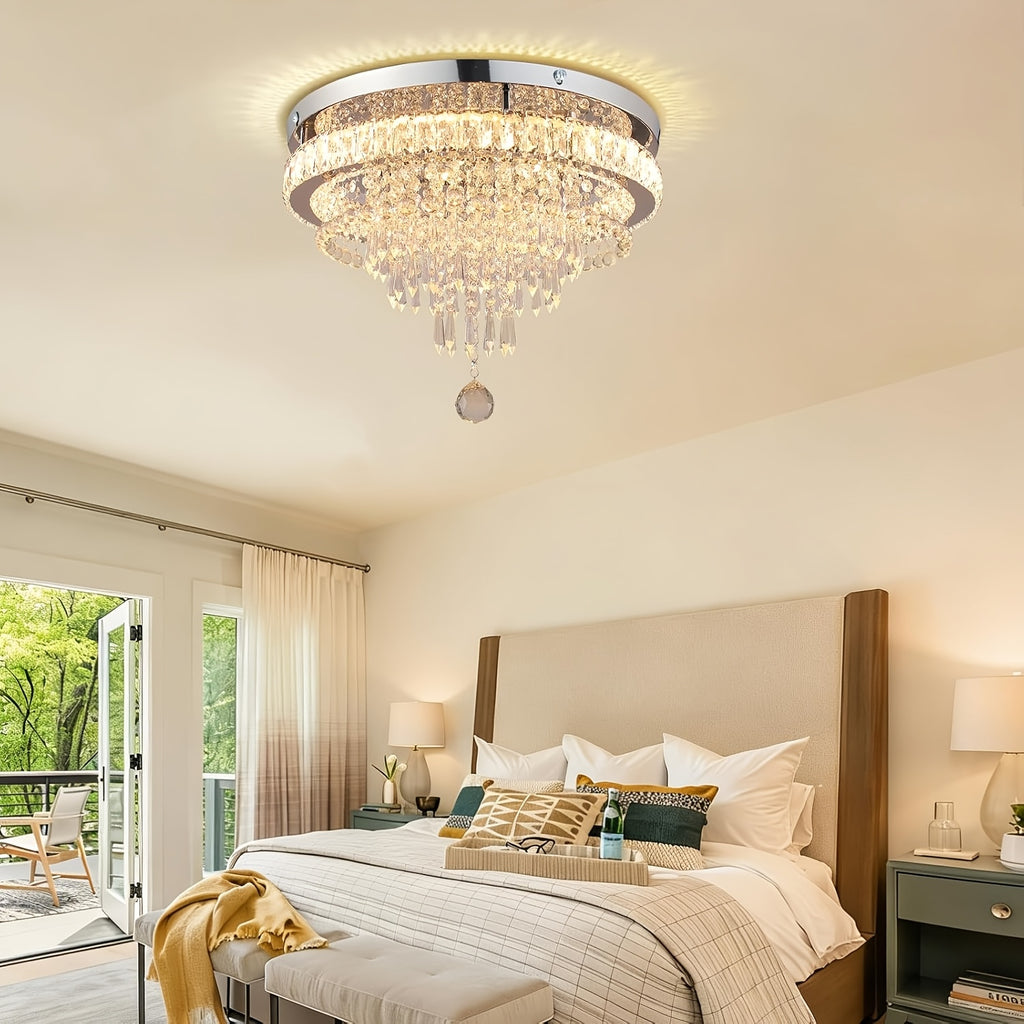 19.7-Inch Modern Crystal Ceiling Light LED Pendant Light, Warm White Light, Recessed Lighting Fixture for Bedroom, Living Room and Dining Room