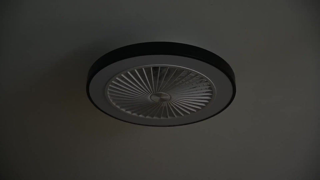 Modern Low Profile 19 Inch Ceiling Fan with Light, 6-Speed Dimmable LED Reversible Bladeless Fan Light, DC Silent Motor Flush Mount Ceiling Fan, Perfect for Bedroom and Kitchen