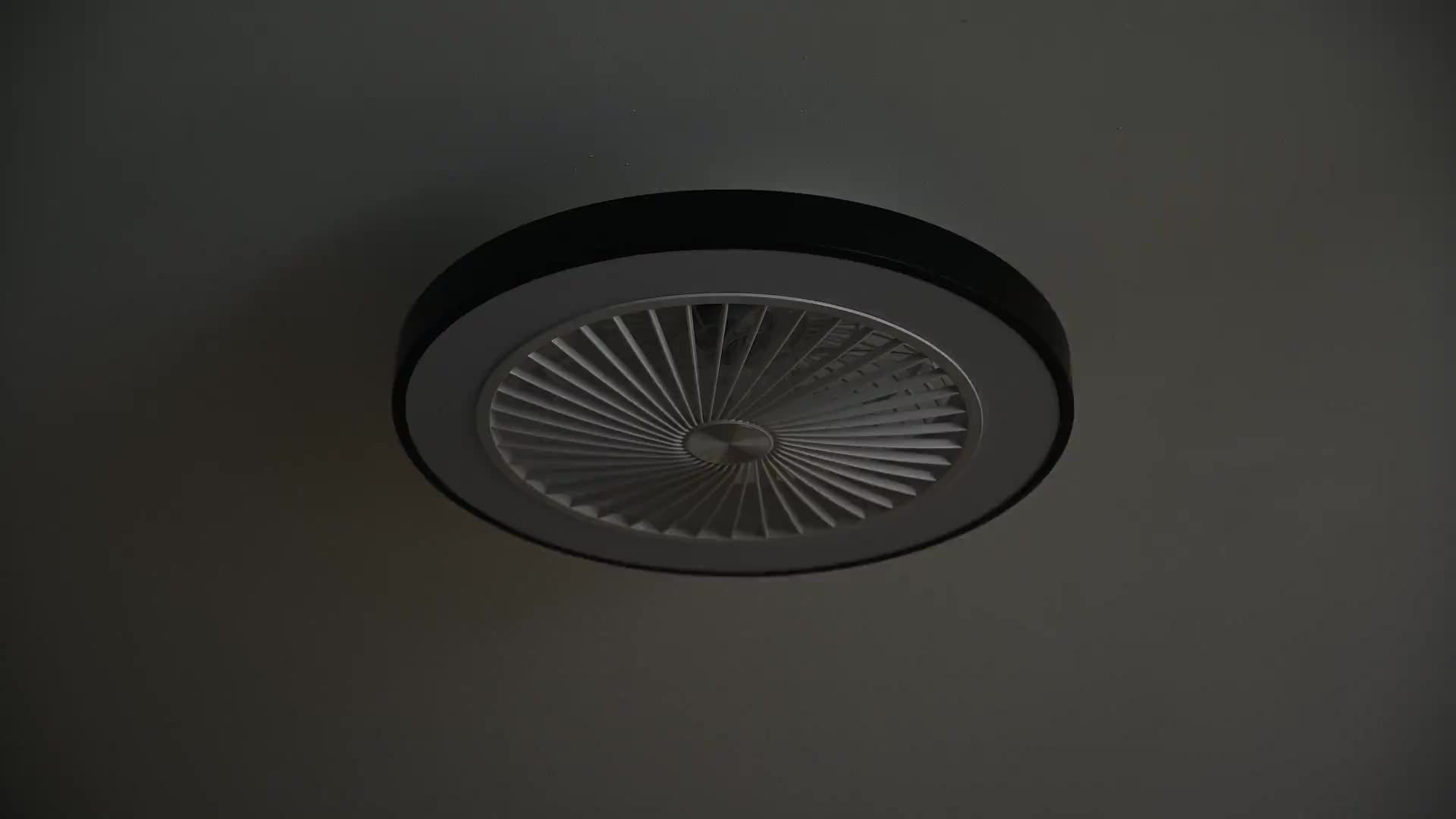 Modern Low Profile 19 Inch Ceiling Fan with Light, 6-Speed Dimmable LED Reversible Bladeless Fan Light, DC Silent Motor Flush Mount Ceiling Fan, Perfect for Bedroom and Kitchen