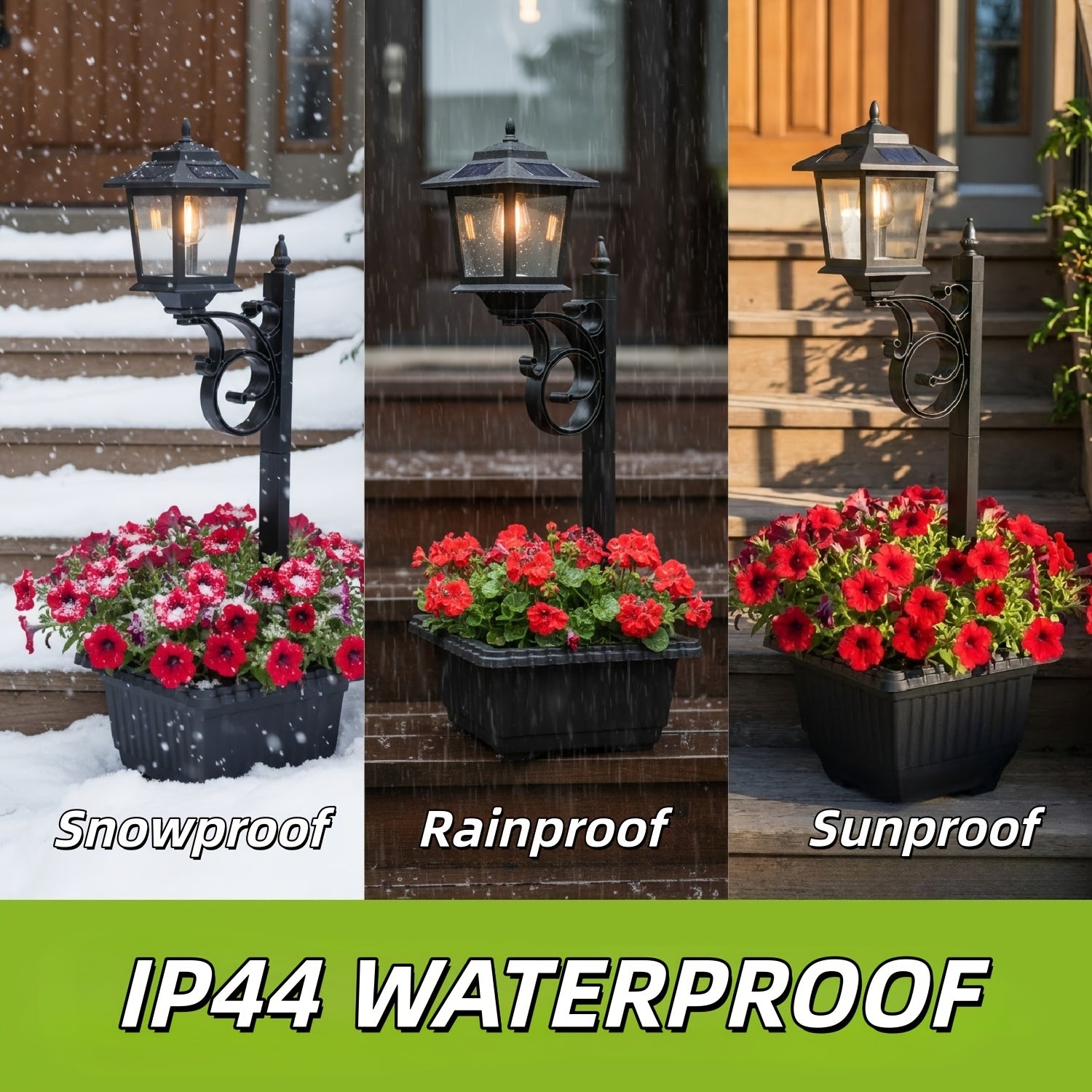 Solar Lamp Post Light - 2-in-1 Outdoor Planter, Suitable for Real or Artificial Flowers (Flowers Not Included). Glass Lampshade, 20 Lumen Glass Bulb, Wall-Mounted IP44 Decorative Outdoor Floor Lamp, Perfect for Lawn, Patio, Front/Back Door