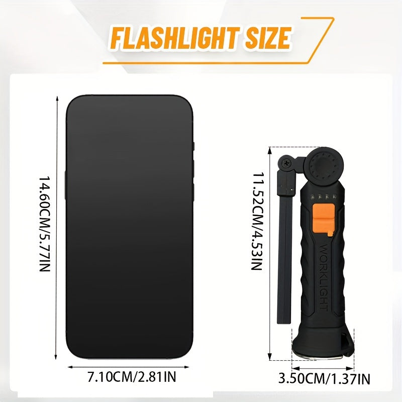 1-Pack, High-Brightness Handheld LED Flashlight, USB Rechargeable, Suitable for Home Use. This Portable Foldable Work Light Features 4 Modes & a Mini COB Flashlight Design.