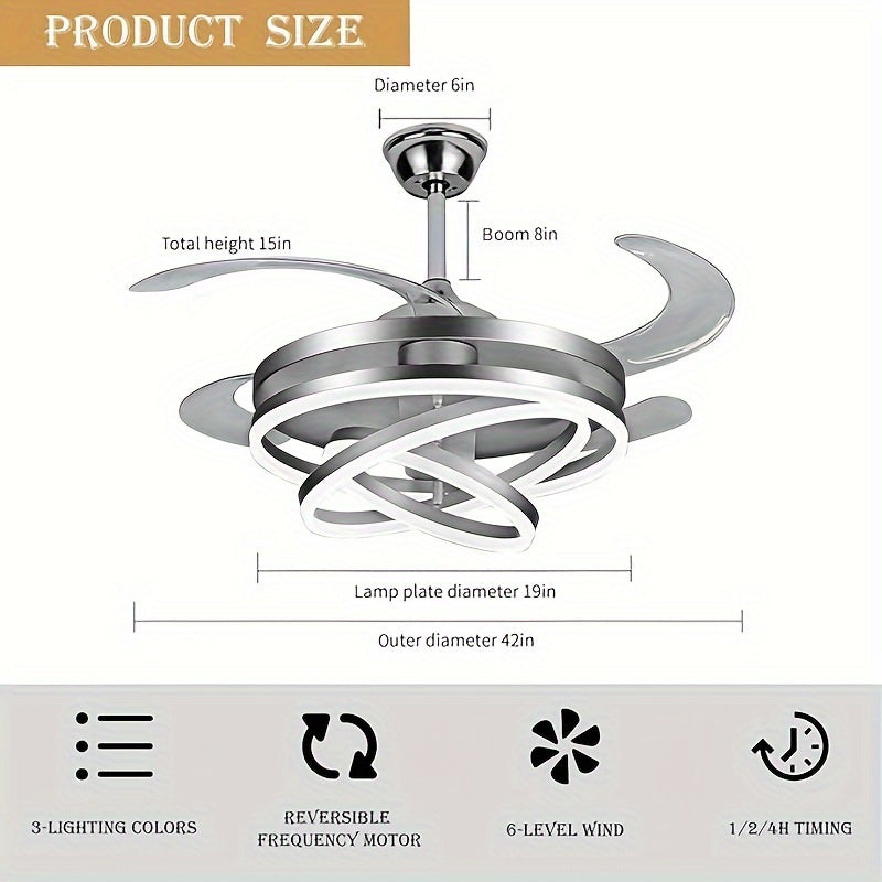 This 42 Inch Ceiling Fan Features Modern Stylish Design with 4 Retractable ABS Blades, Perfect for Bedroom Living Room Dining Room and Home Decoration