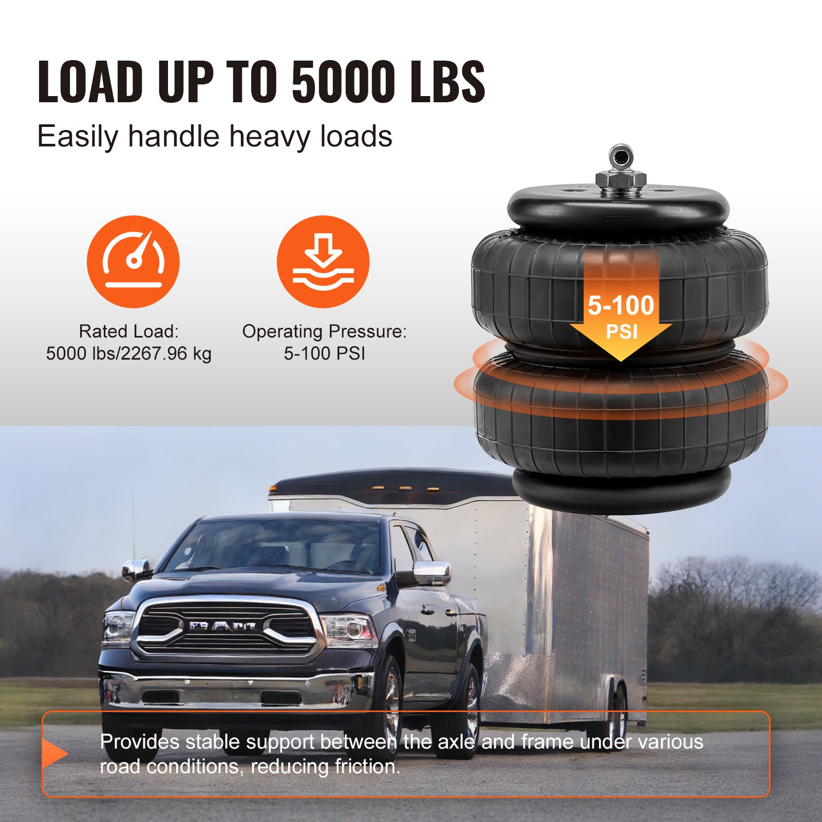 VEVOR Air Bag Suspension Kit, Air Spring Suspension Bag Kit, 5000 Lbs Load Capacity, 5 to 100 PSI
