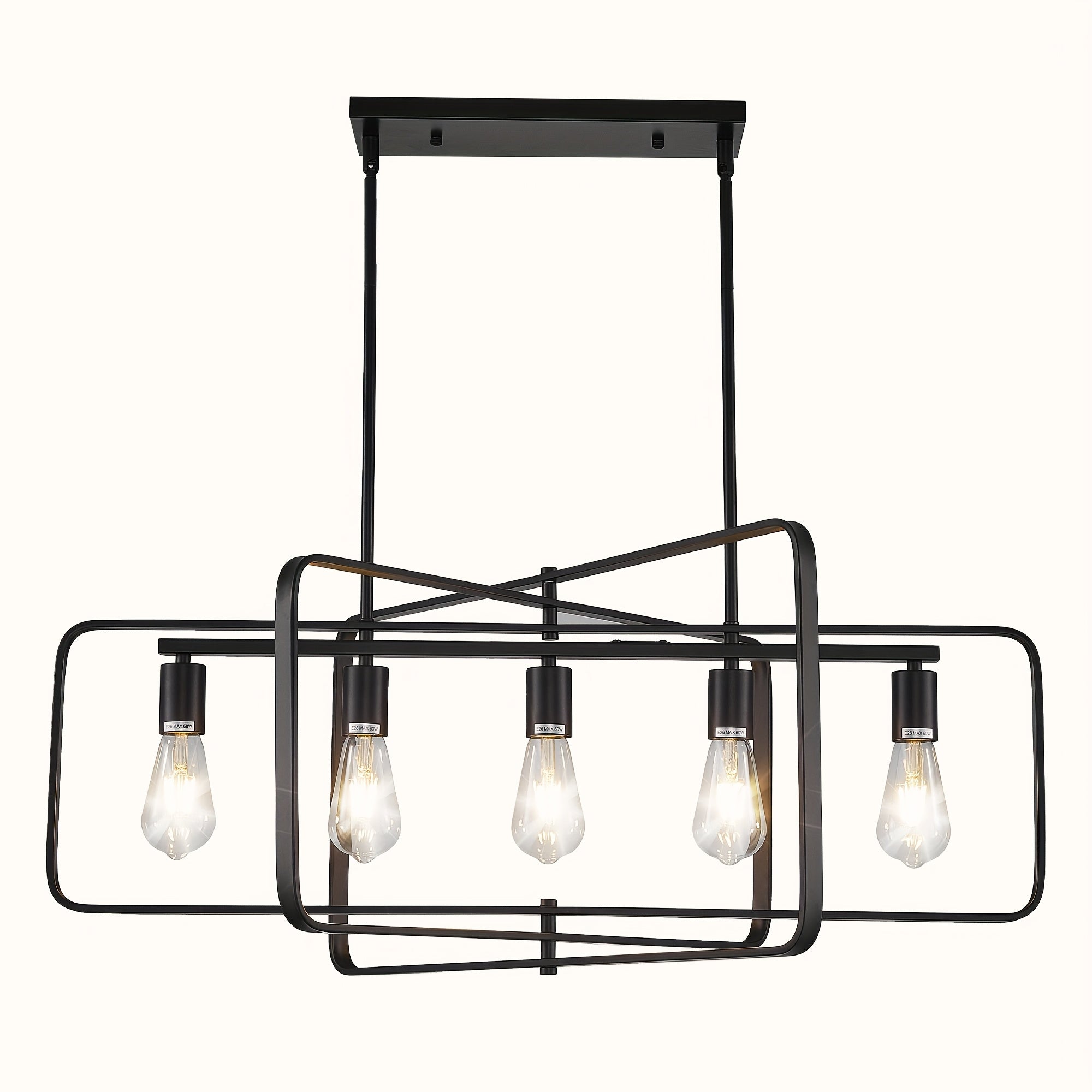 Modern farmhouse style 5-light pendant light, 34-inch rotatable rectangular kitchen island pendant light