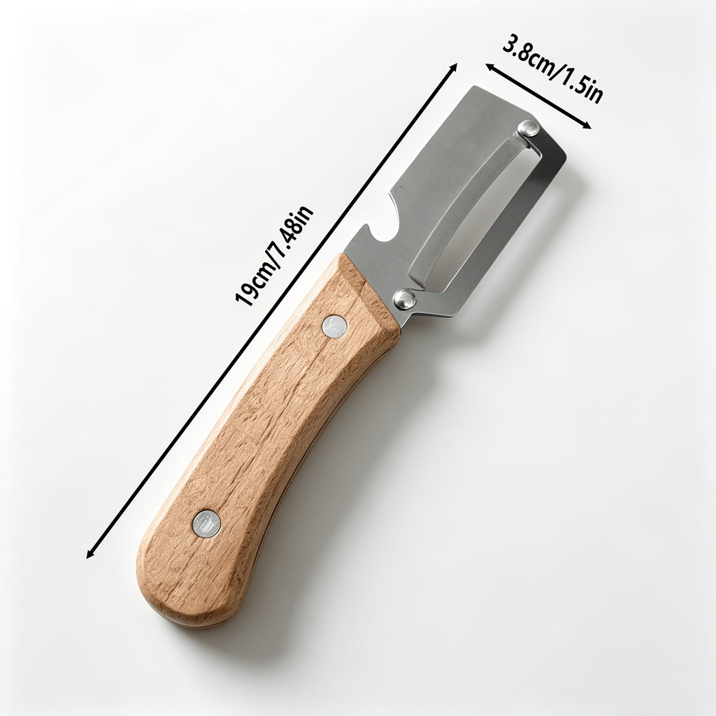 2-Piece Kitchen Vegetable Peeler & Bottle Opener with Wooden Handle – Non-Slip Ergonomic Handles, Stainless Steel Blades, Kitchen Tool for Peeling Vegetables or Fruits/