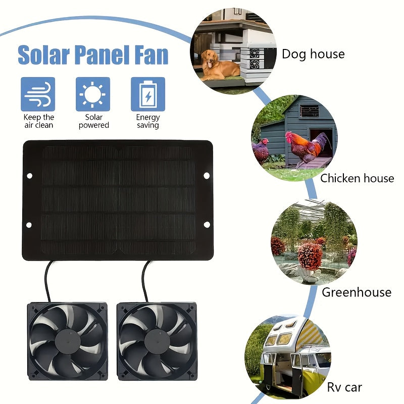 Rcl Solar Fan, Equipped with Two Solar Powered Fans, Designed for Ventilation and Air Circulation in Outdoor Places Such as RVs, Campsites, Pet Sheds, Windows, Chicken Coops, Greenhouses and Sheds