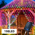 户外太阳能仙女灯串，101/198LED珠花园装饰网灯，3×2M/1.5×1.5M灯饰，12 种照明模式，适用于庭院、露营、阳台、假日、草丛、派对、婚礼装饰