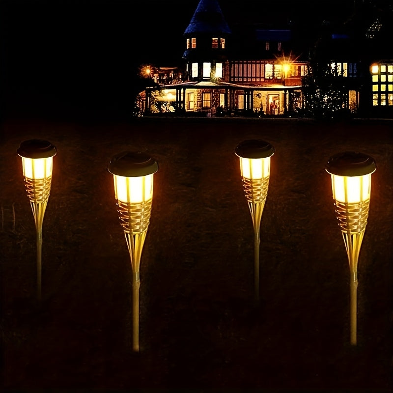 Solar Bamboo Craft Lawn Light, Warm Cozy Light, Flickering Flame Effect, Outdoor Lighting, Bamboo Ground Insert Torch Light, for Courtyard, Garden Path, Landscape Decoration