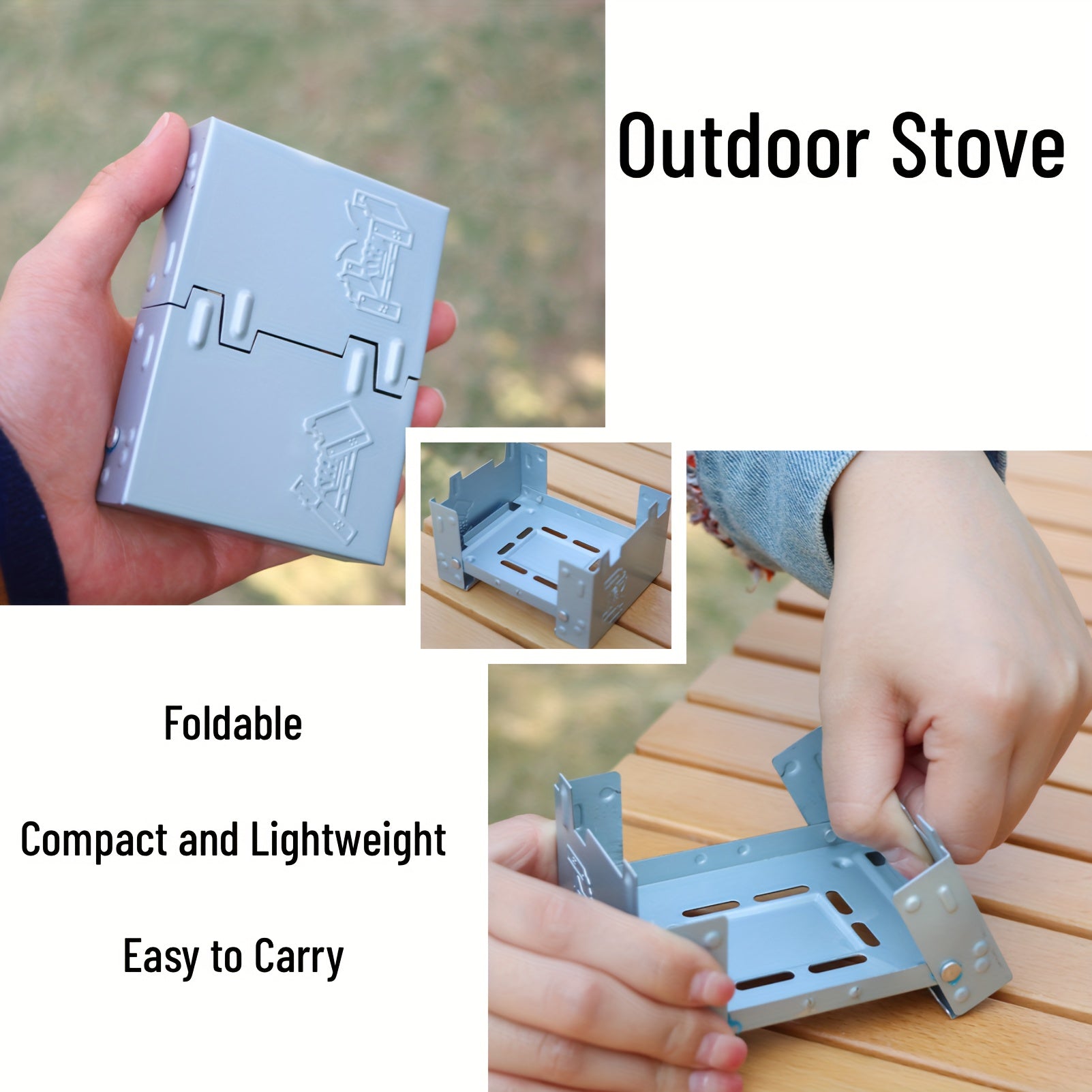 6-in-1 Foldable Emergency Survival Kit, Includes Firestarter, Compass, Scraper, Whistle, Flint, Portable Camping Stove, Ideal for Hiking, Backpacking & Wilderness Exploration, Batteries Not Included