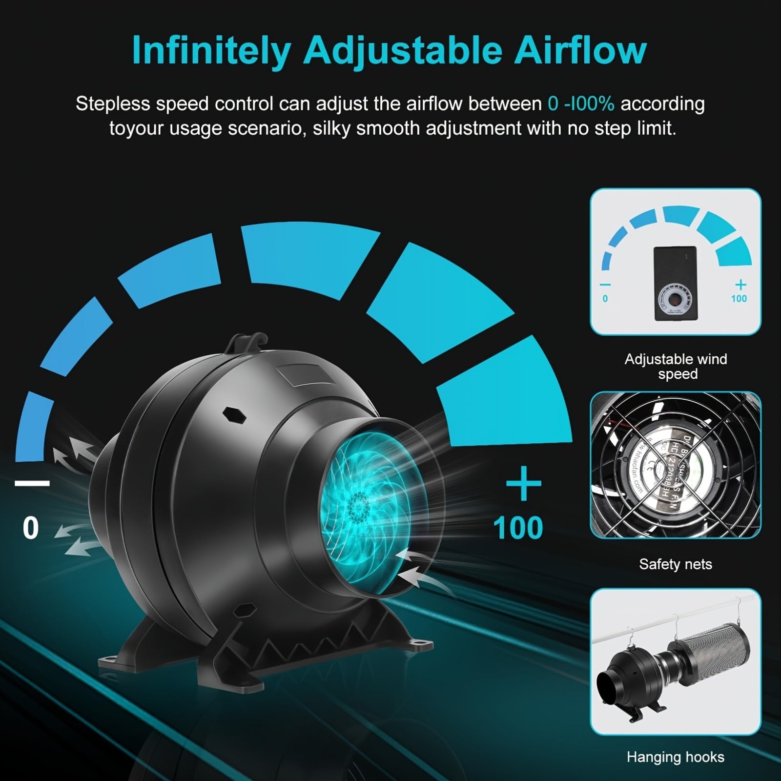 ALPHAGROW 4 Inch 175 CFM Quiet Inline Exhaust Fan, for Indoor Grow Tent Hydroponics Ventilation, Black