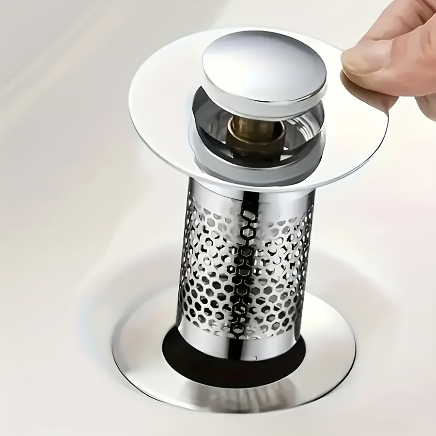 Heavy Duty Bathroom Sink Drain Stopper – Odor Proof & Rustproof, Hair Catcher, Fast Draining, Easy Fit for Bathtub, Shower, Stainless Steel Sink Strainer, Kitchen Drain Plug, Simple Cylinder Design, Modern Metal Finish, Home Upgrade