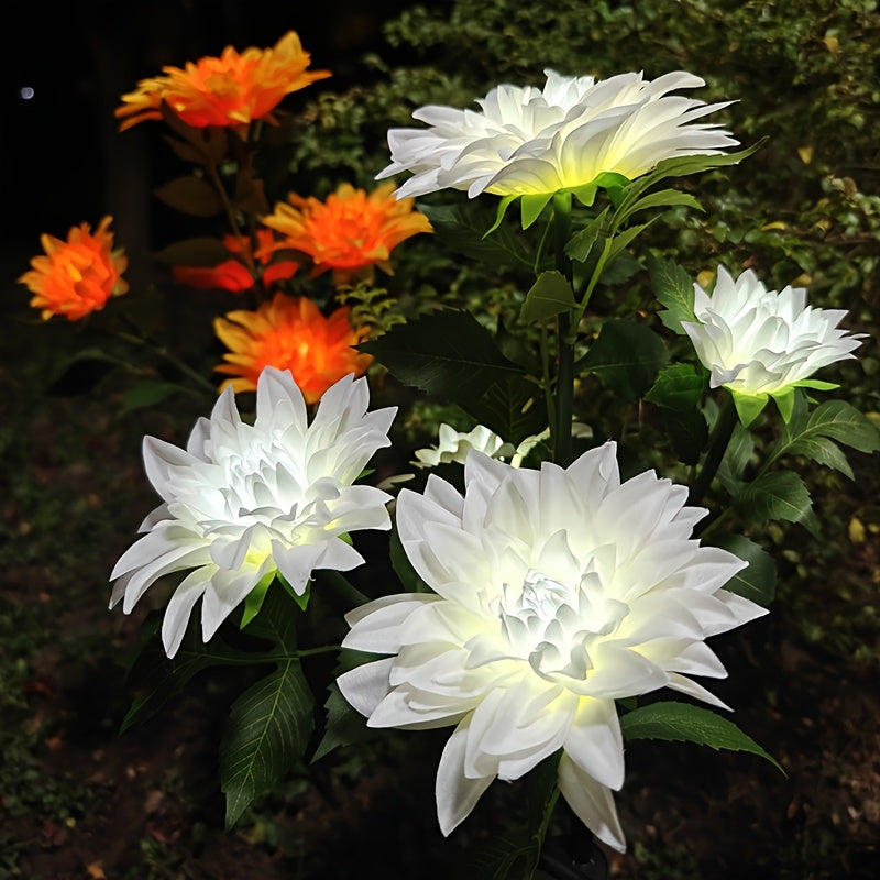 3-Piece Mixed 5-Head Solar White Light Dahlia Flower Light, Suitable for Holiday Garden, Patio, Lawn, Corridor and Other Scene Decoration