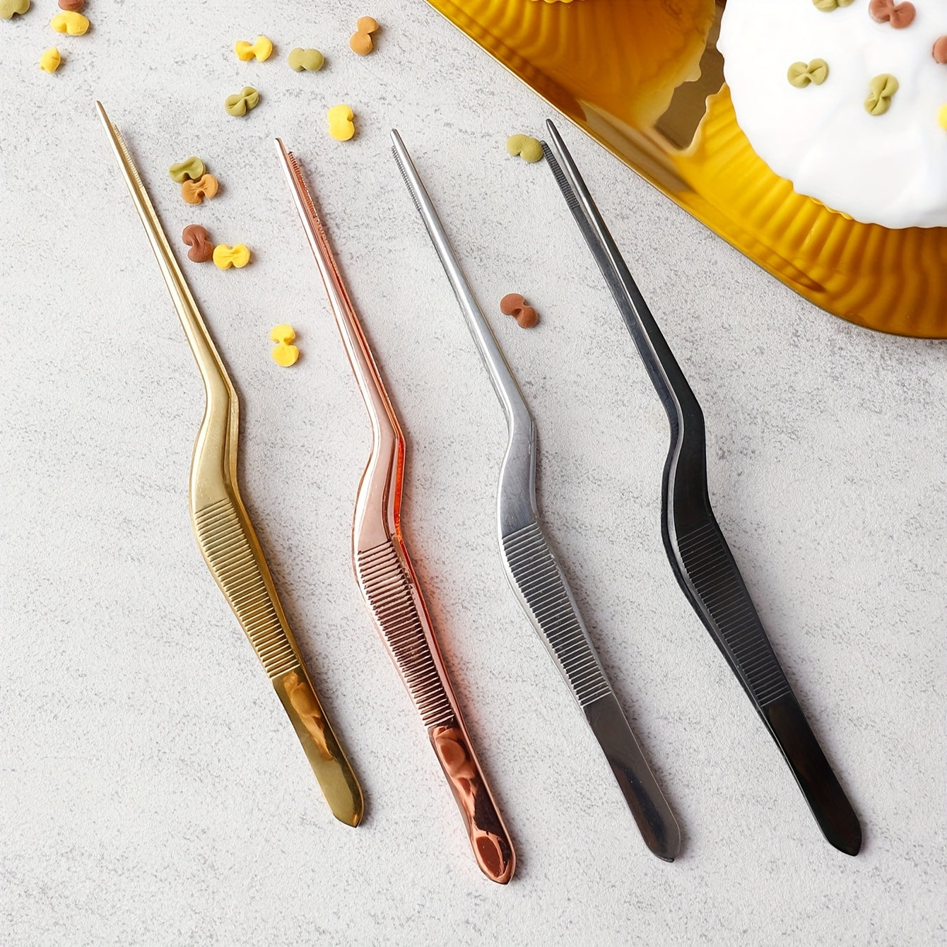 1PC/4PCS Cake Decorating Tweezers, 430 Stainless Steel Molecular Cuisine Plating Tongs, Chef Kitchen Plating Decor Tools