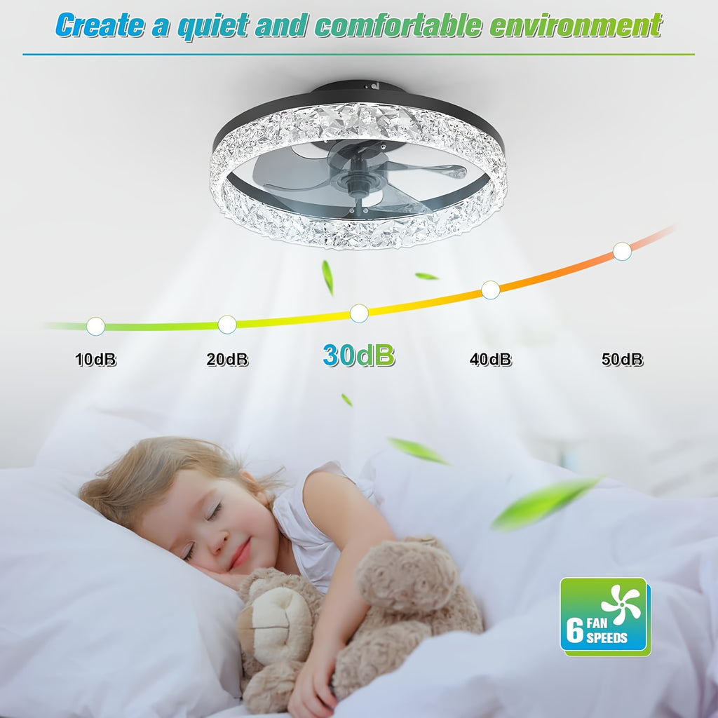 20 Inch Low Profile Ceiling Fan with Light and Remote, Flush Mount Bladeless LED Fan Light, Adjustable Color Temperature 3000K-6500K