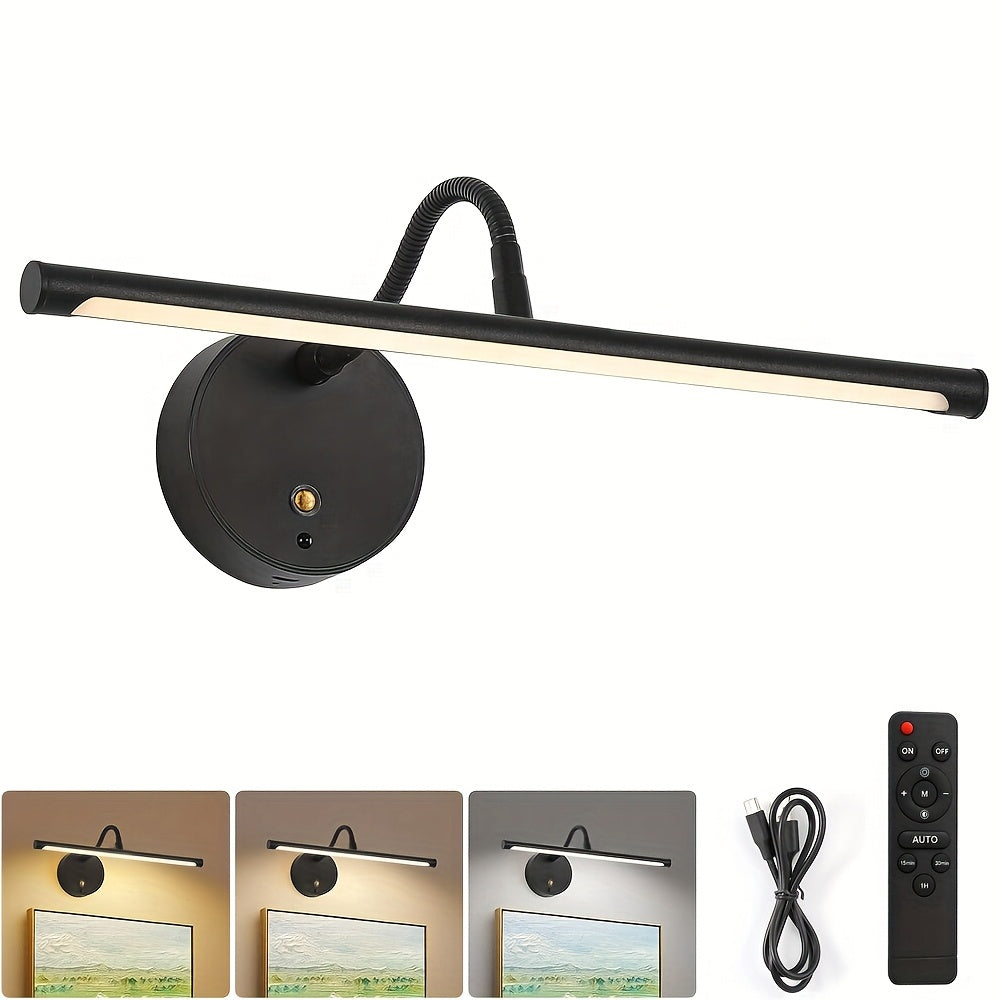 LED Art Picture Light, Rechargeable Remote Control Wall Picture Light, 3-Color Adjustable Color Temperature, Magnetic Installation, Optional Black/Gold Housing – Suitable for Wall Washing, Photography, Murals, Artwork and Display Lighting