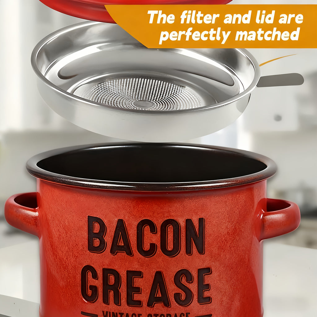 Grease Storage Can with Lid, Safe Pour Spout and Handle, Kitchen Cooking Oil Filter Storage Container, Household Frying Oil & Cooking Oil Filter Pot, Essential for Home Kitchen