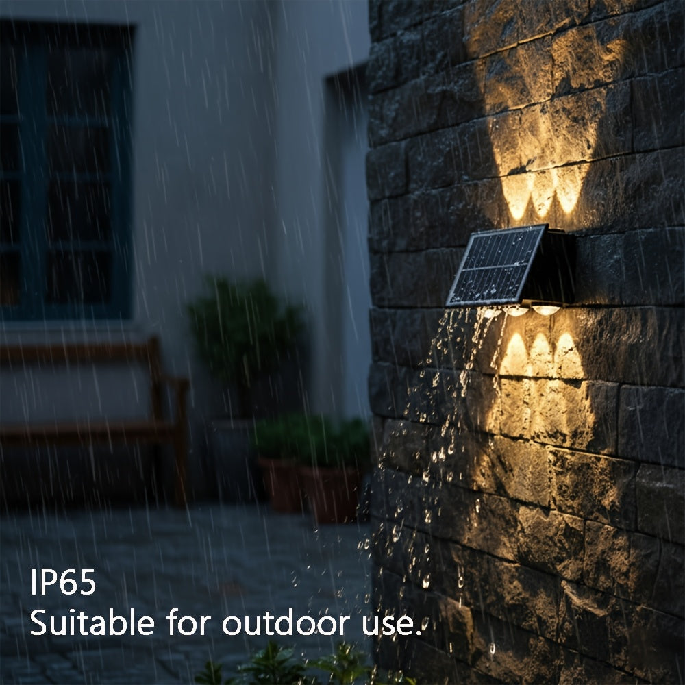Outdoor Solar LED Wall Light, Outdoor Wall Decorative Light, 6 LED Up and Down Lighting, Solar Fence Light, Home LED Landscape Light, Suitable for Courtyard, Villa, Garden, Garage, Porch, Easter Decoration, Outdoor Solar Decorative Light