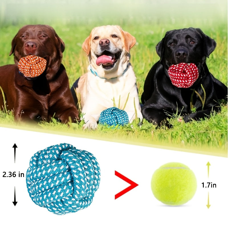 一件狗咀嚼绳结和球玩具 - 牙齿和牙齿护理，适合金毛犬、普德犬、波美拉尼犬和中小型犬 - 耐用耐嚼训练和玩耍玩具，颜色多样
