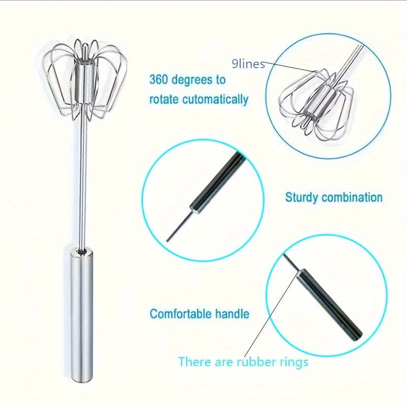 1pc Multifunctional Stainless Steel Whisk & Milk Frother, Home Baking Tools, Cream Egg Hand Blender, Household Push Blender Blender - Egg Whisk, Milk Frother, Hand Push Blender Blender Multi-Tool - Kitchen Utensils for Mixing, Blending, Beating