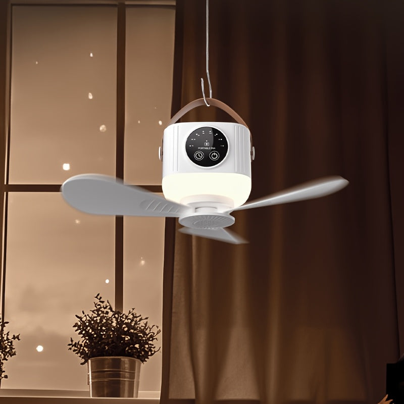 USB Small Ceiling Fan for Dorm, Bed & Mosquito Net, Silent High-Wind with Night Light, Portable Outdoor Camping Fan, Multifunctional LED Ceiling Fan with Light