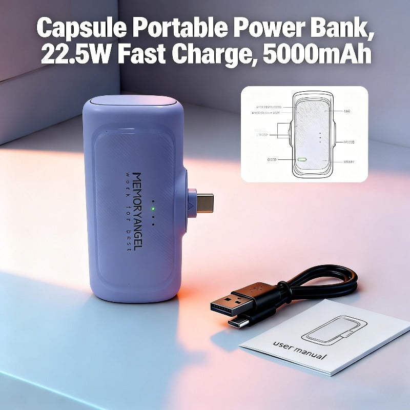 22.5W Fast Charging, 5000mAh Mini Portable Charger, USB-C Mobile Power, Universal Compatibility, USB Type-C, Dual Power Mode, Rechargeable Lithium Polymer Battery, for iPhone 16/15 Series And Android Devices