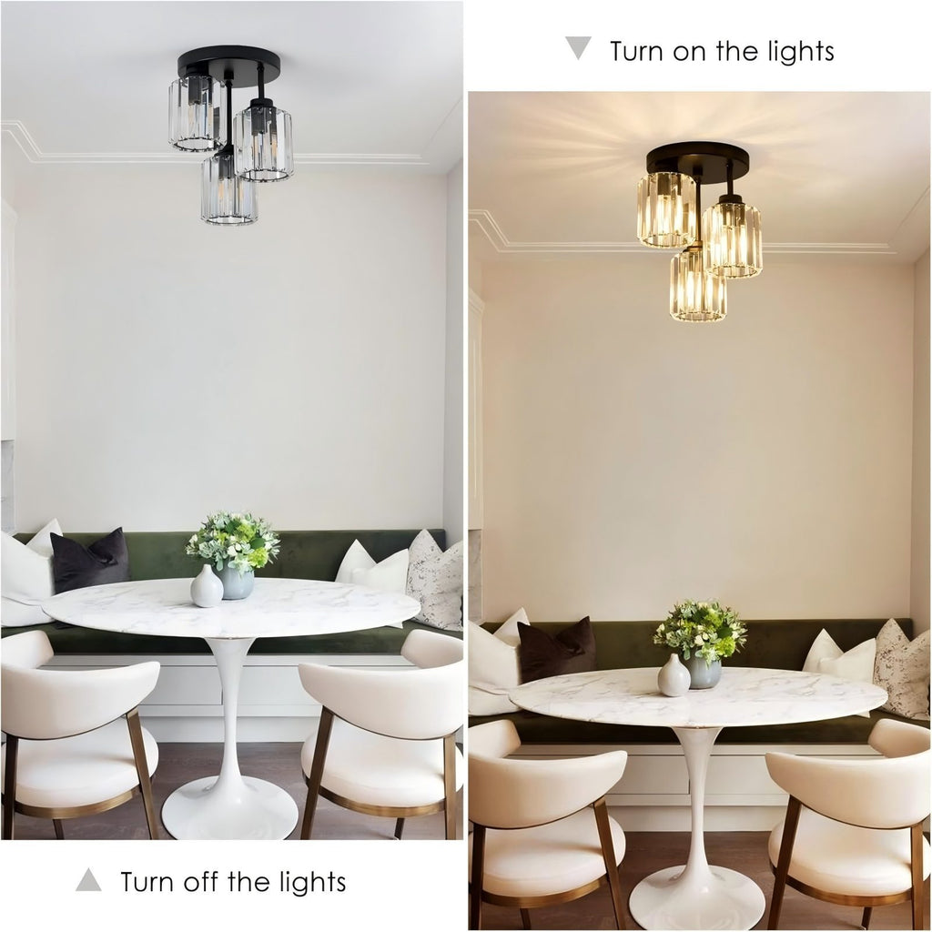 Modern Semi-Flush Mount Ceiling Light, Crystal 3-Head Kitchen Light, Hallway Pendant Light, Indoor Flush Mount Light, Suitable for Bedroom, Foyer, Entryway, Kitchen