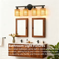 Holiday Theme 4-Light Bathroom Vanity Light, Modern Rattan Light Fixture, Suitable for Above Mirror, Bohemian Style Wall Light with Woven Shade, Black Wall Light, Perfect for Farmhouse Living Room and Bedroom (Bulb Not Included)
