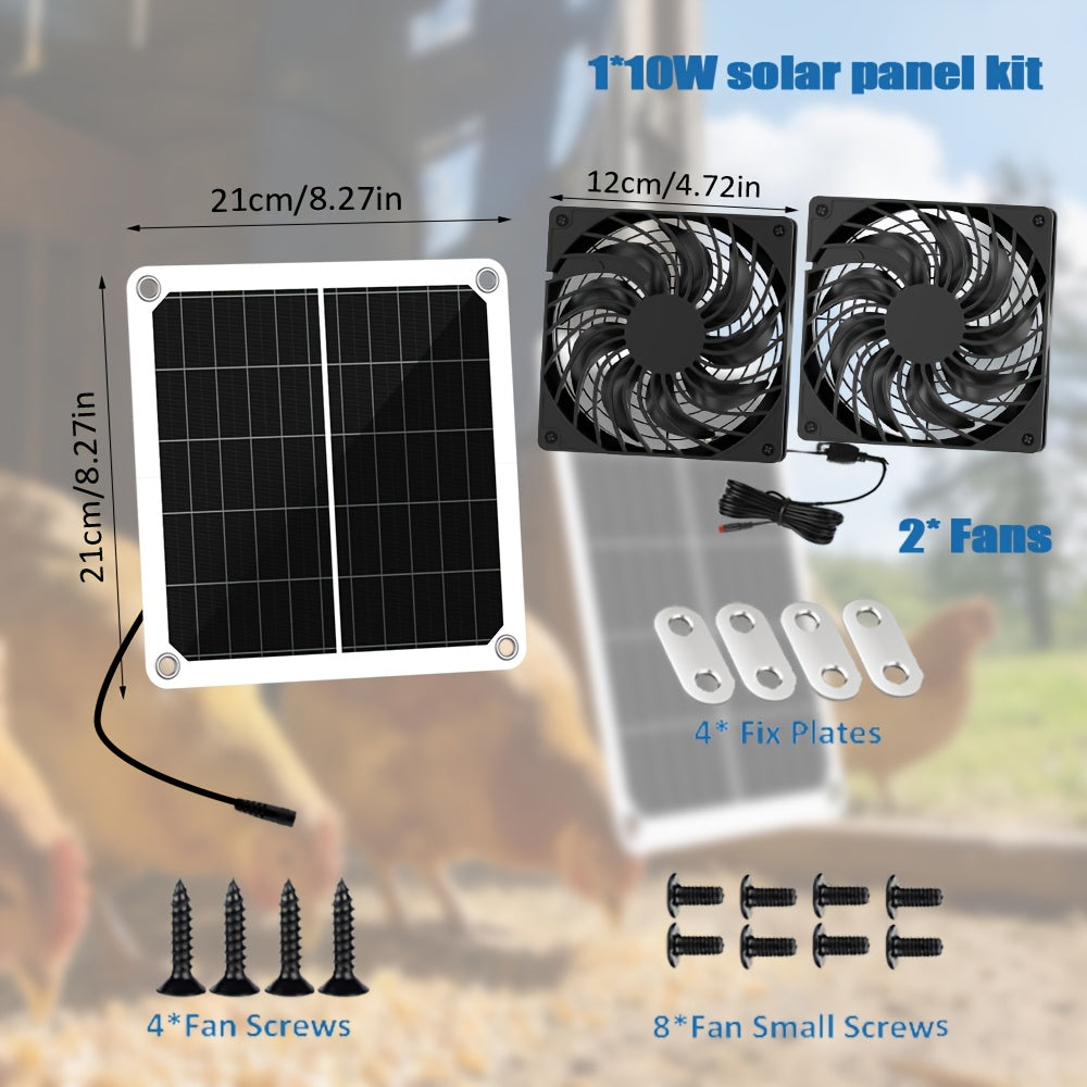 10W Solar Fan, Reversible Intake and Exhaust Ventilation Cooling Fan with Mounting Accessories, IPX5 Waterproof, Suitable for Outdoor Shed, Chicken Coop and Greenhouse