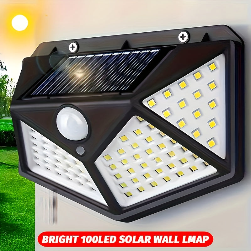 1 Pack High Brightness 100LED Motion Detection Street Light, Solar Charging Emergency Lighting, 3 Modes Outdoor Multifunctional Garden Light, Portable Wall Light, Perfect for Fences, Villas, Balconies, Pathways, Wide Area High Brightness Floodlight