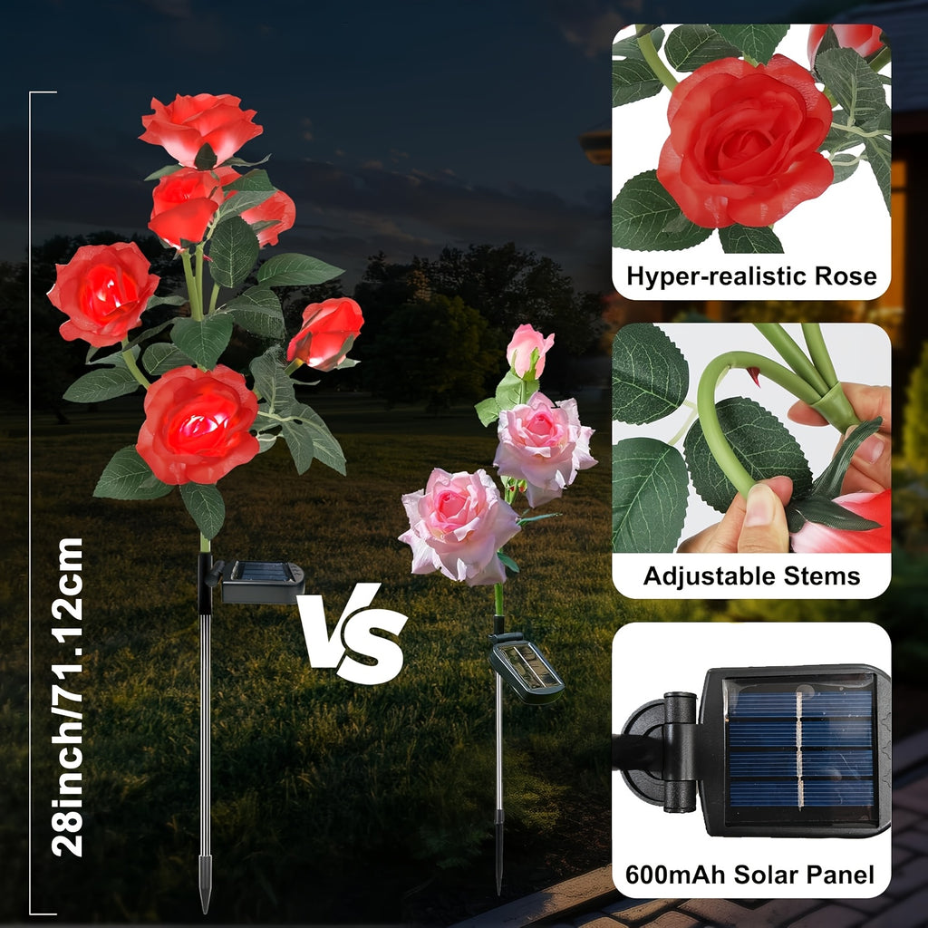 1/2-Piece Solar 6 Red Rose Lights, Simulated Flower Light, Rose Lawn Light, Night Light Landscape Garden Suitable for Courtyard Outdoor Lawn Decorative Light Home Decoration Flower Christmas, Halloween, Mother's Day, Valentine's Day