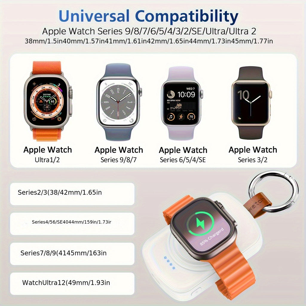 Portable Charger Compatible for Apple Watch Series 10/9/8/7/6/SE/5/4/3/2/1 & Ultra - - & - with Charging Cable, Keychain, Compact Travel Charger, Compatible for Smart Watch Power On-the-Go Emergency Refill