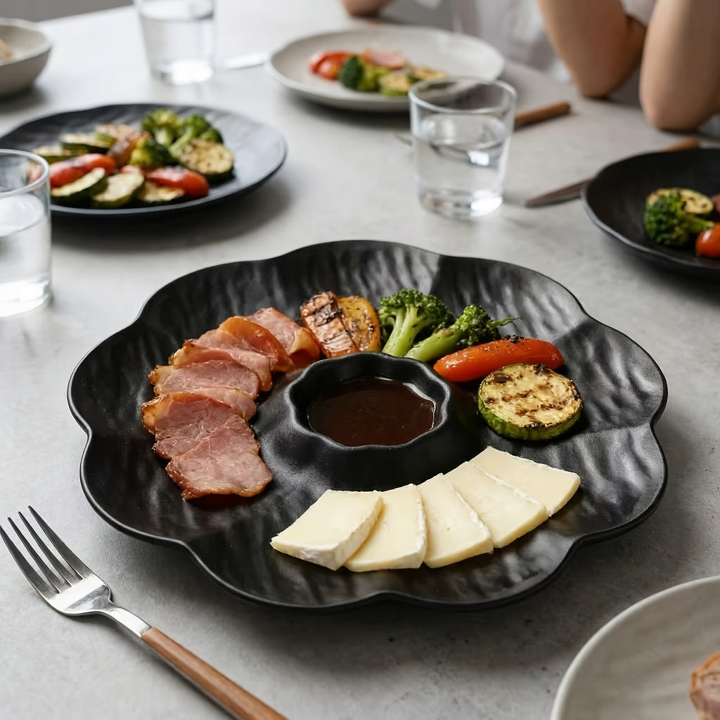 2pcs Novel Multi-Use Plastic PP Dinner Plate with Sauce Dish, Reusable Home Sushi Plate, New Year Dumpling Plate – Perfect for Dumplings, Deviled Eggs, Noodles, Vegetable Platter, Sushi, Tacos, Salsa, Deli, BBQ Breakfast Dips