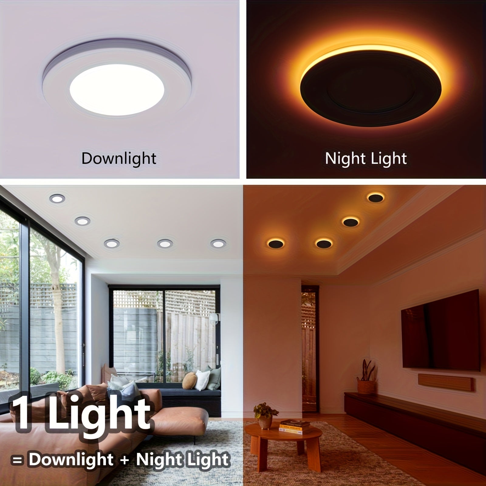 6/10pcs Pot Lights LED 4-Inch Recessed Lighting with Night Light, Dimmable and 5CCT Selectable, Lumiere Encastre Plafond, Slim Downlight 9W, CETL