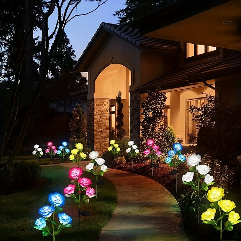 Solar Garden Light – Latest Version Outdoor Solar Light, 7-Color Changing Rose Light, Garden Decoration, Larger Solar Panel, More Realistic Rose Flower (4-Pack) (2-Pack)