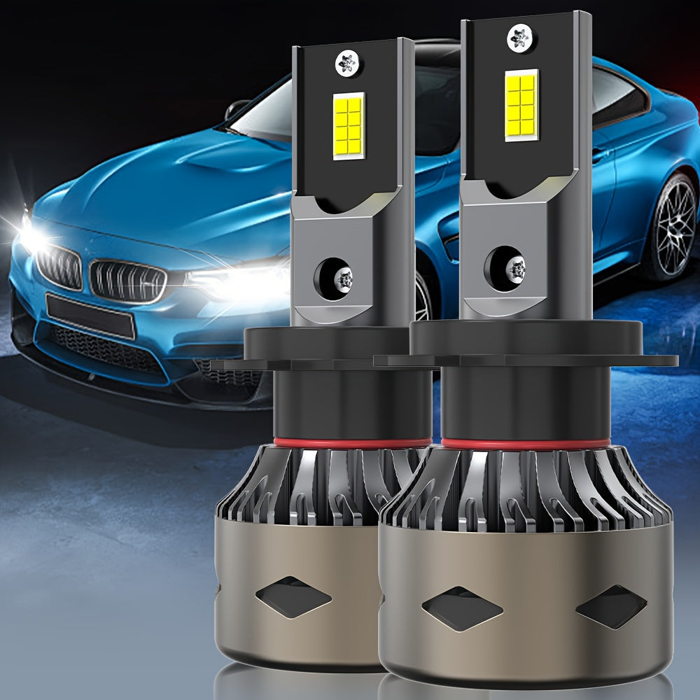 2 LED Car Headlights, 6500K White Light, High/Low Beam Dual Mode, 600% Brightness Increase, CSP Chip, Aluminum Housing, 12-24V Voltage, Battery-Free Installation, Compatible with H4 H1 H7 H11 9005 9006 9012 HB3 HB4